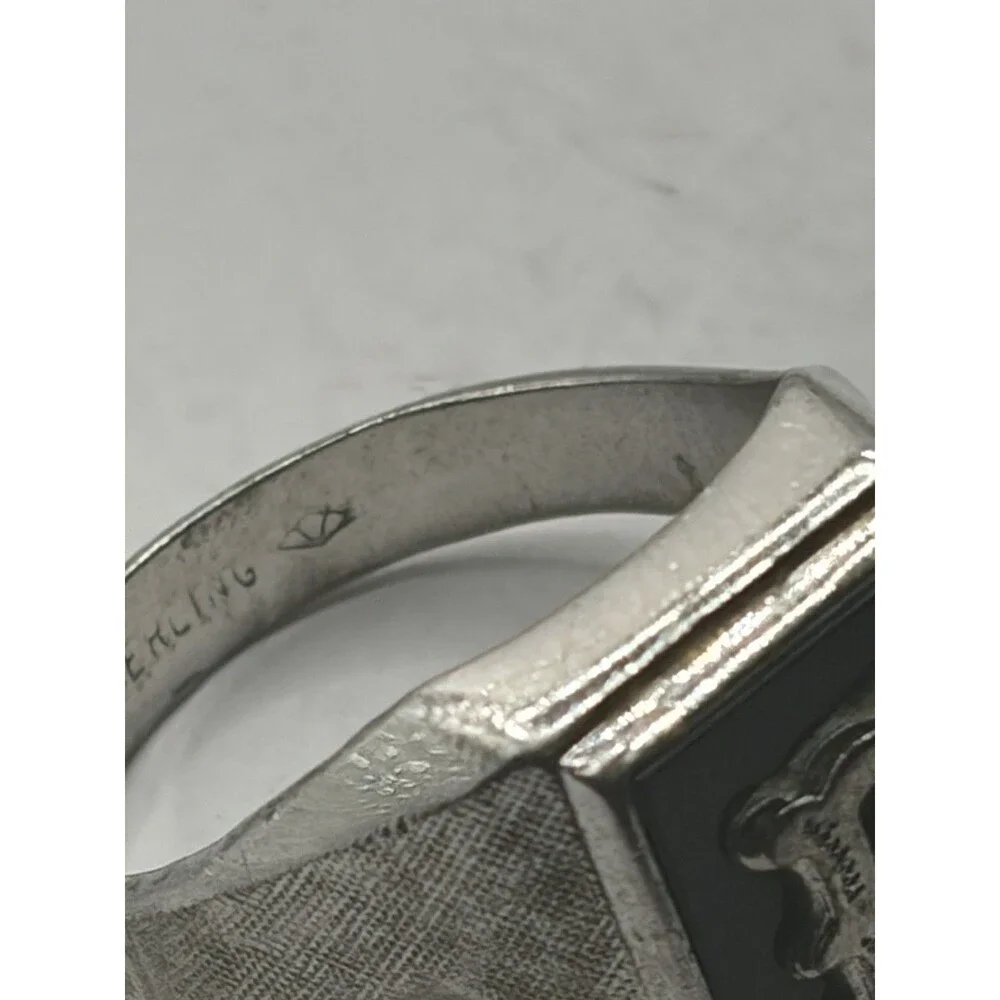 Men's 925 Sterling Silver and Onyx Letter ''f